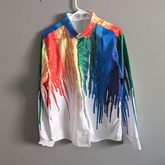 Ding Ge Fu Shi paint drip button up shirt size XL - Picture 1 of 13